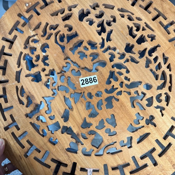 Vintage Hand Carved Wood Wall Art Round Koi Fish Lattice Asian Design‎ Decor